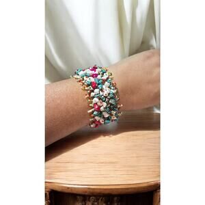 Pink, Blue and White Multicolor Beaded Bracelet - Color Pop Boho Festival